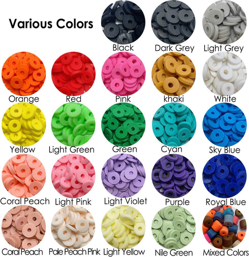 COIRIS 3400 Pcs Vinyl Heishi Beads Environmental Handmade Polymer Clay Spacer 6mm Disk Flat Beads for Surfer Chocker Necklace Bracelet Earrings Je...