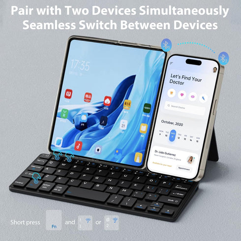 Doohoeek Universal Bluetooth Keyboard for Samsung Galaxy Z Fold, iPads, Tablets and Phones, Dual Bluetooth Mini Keyboard with Any-Angle Kickstand ...
