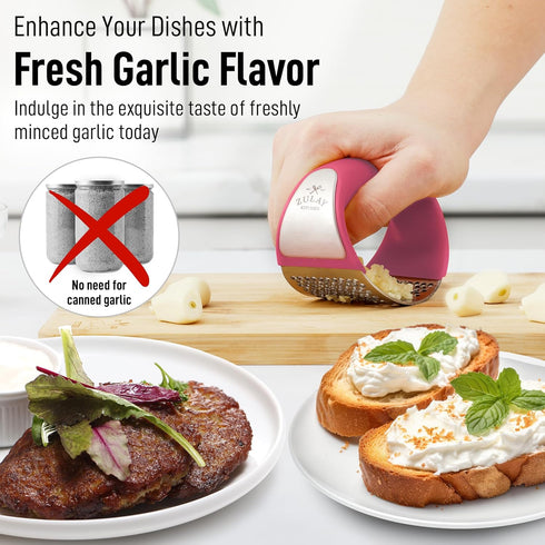 Zulay Kitchen Stainless Steel Garlic Press Rocker Set - Premium Garlic Mincer Garlic Crusher - New Innovative Garlic Crusher with Peeler and Scrap...
