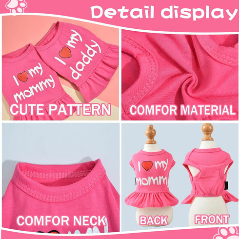 2 Pieces Dog Dresses for Small Dogs Girl Spring Summer Dog Clothes for Chihuahua Yorkie I Love My Mom/Daddy Cute Dog Tutu Skirt Puppy Dresses Pet ...