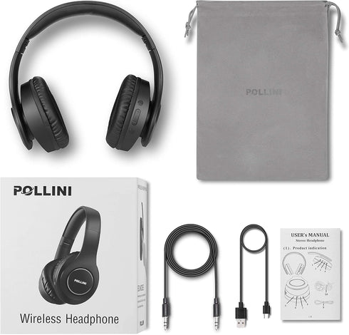 pollini Bluetooth Headphones Wireless, 40H Playtime Foldable Over Ear Headphones with Microphone, Deep Bass Stereo Headset with Soft Memory-Protei...