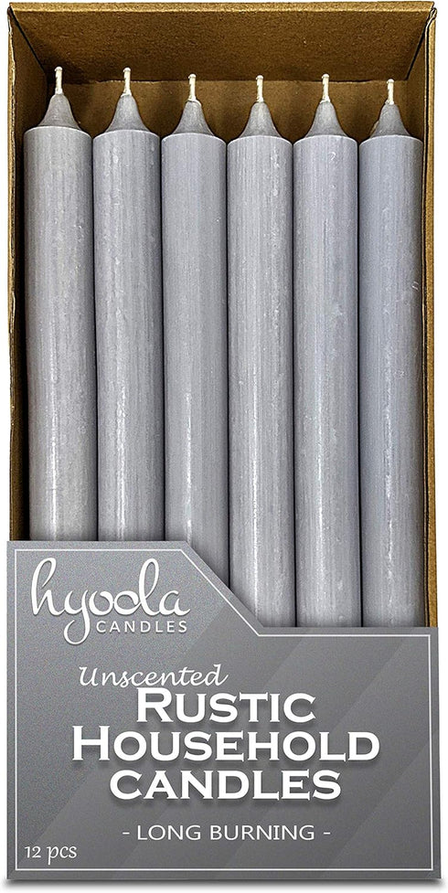 Hyoola 10 Inch Dinner Candles - 12 Pack - Light Gray Tall Unscented Rustic Long Burning Candle Sticks...