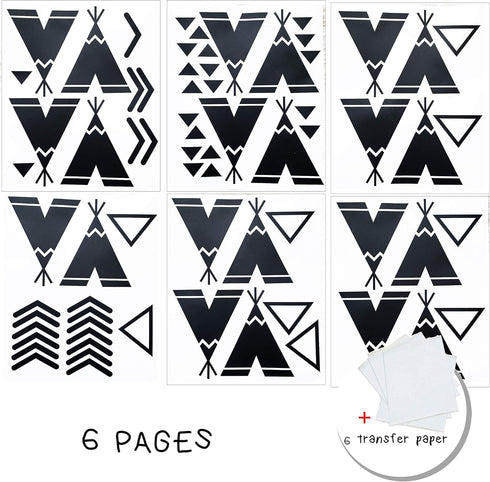 Tents Wall Decals Peel and Stick for Kids, Baby Bedroom Nursery and Living Room, Tribal TeePees Vinyl Wall Stickers Decor (Black)...