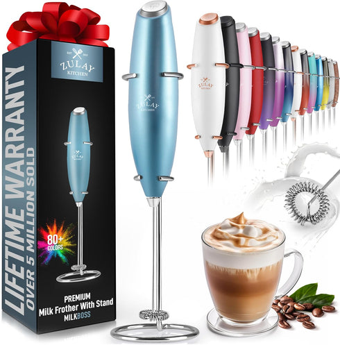 Zulay Kitchen Powerful Milk Frother Wand - Ultra Fast Handheld Drink Mixer - Electric Whisk Foam Maker for Coffee, Lattes, Cappuccino, Frappe, Mat...