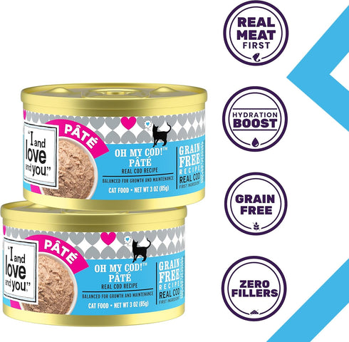 I AND LOVE AND YOU Wet Cat Food - Oh My Cod Pâté - Cod Recipe, Grain Free, Filler Free, 3oz Pack of 4 Cans...