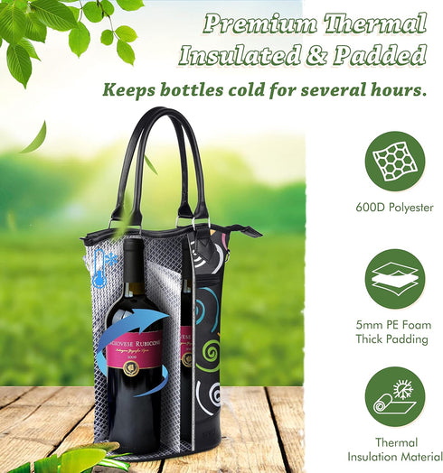 Tirrinia Insulated Wine Gift Carrier Tote - Travel Padded 2 Bottle Wine/Champagne Cooler Bag for Portable Wine Bottle Carrying Case, Women Men Eve...