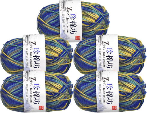 uxcell Cotton Blend Yarn, 5 Pack of 50g/1.76oz Soft Crochet Craft Yarns for Knitting and Crocheting Craft Projects, Blue-Yellow......