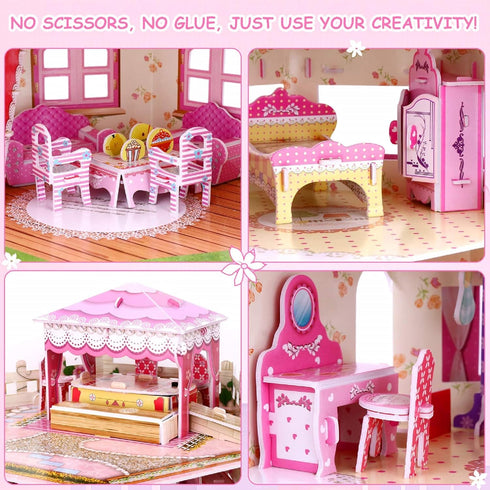 Rooftop Romance 3D Puzzle Dollhouse for Girls - Easy to Assemble 3-D Miniature Doll House Building Kit with LED Light for Kids - Educational Paper...