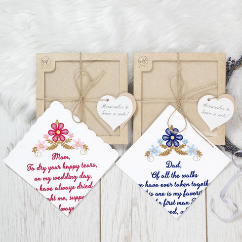 W&F GIFT Embroidered Wedding Handkerchief - Mom, Dad, New Mom, New Dad & Grandma...