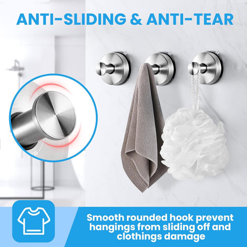 JOMOLA Suction Cup Hooks Suction Shower Hook Bathroom Towel Hanger for Shower Storage Kitchen Utensil Stainless Steel, Brushed Finish, 2PCS...