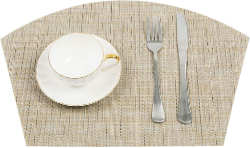 SHACOS Small Round Table Placemats Wedge Placemat Set of 4 Non Slip Heat Resistant Woven Vinyl Table Mats Wipe Clean Indoor Outdoor (4, Beige Yell...