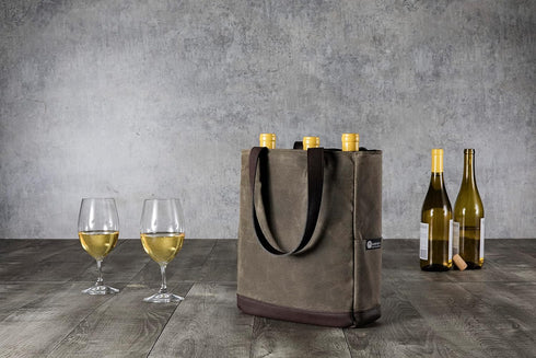 Legacy - a Picnic Time Brand, Bottle Insulated Wine Bag, Distressed Waxed Canvas Wine Tote Bag, Wine Gift Bag...