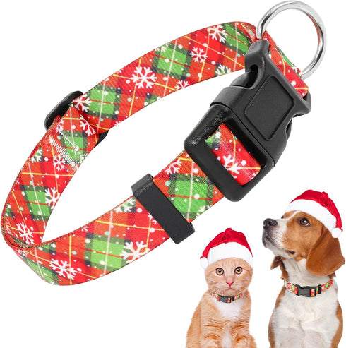 Christmas Dog Collars for Medium Dog - Red Plaid Snowflake-Themed Christmas Cute Dog Collars for Girls Dog, Adjustable Dogs Collar for Pet Decorat...