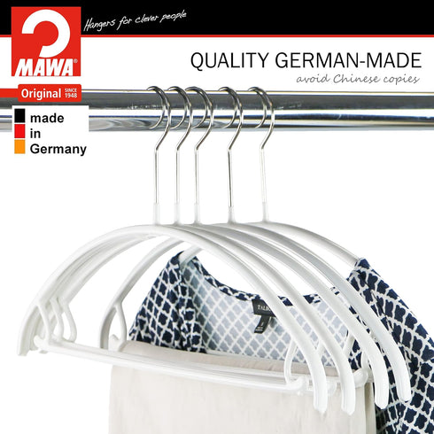 Mawa by Reston Lloyd Non Slip Metal Clothing Hanger, Smooth Shoulder Support with Skirt Hooks/Pant Bar, Model 42-U, White, Pack of 5...