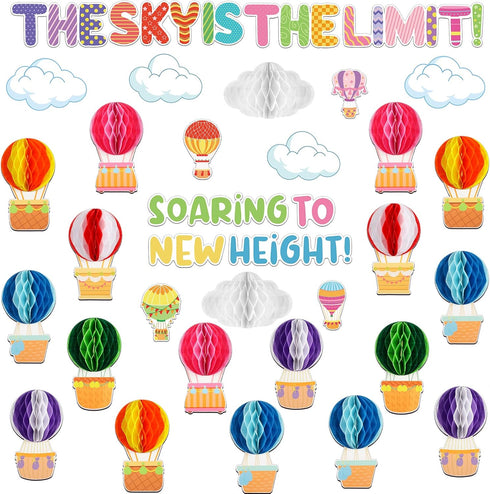 Crtiin 3D Hot Air Balloon Honeycomb Bulletin Board Set for School Classroom Decoration, Balloon Artcraft Cutouts with Honeycomb for Back to School...