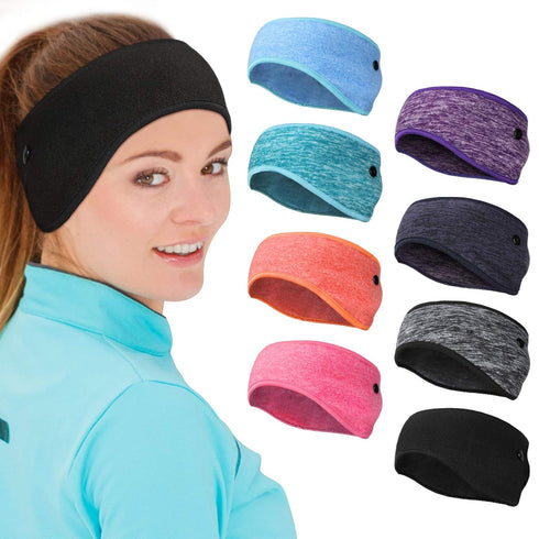 Syhood 8-Piece Fleece Headband Ear Warmers with Buttons - Stretchy Winter Running Sweatbands for Women and Men - Vivid Colors...