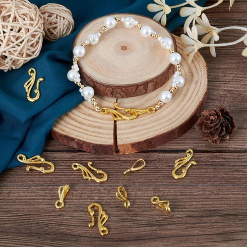 Craftdady 50 Sets Tibetan Gold S Hook Eye Toggle Clasps Metal Closure End Clasps with Bar for Bracelet Necklace Jewelry Making...