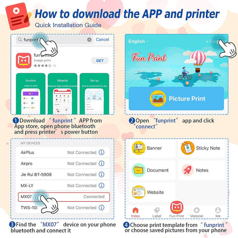 QYCHHJ Mini Printer Portable, Inkless Photo Printer Bluetooth Thermal Sticker Maker Machine with 10 Rolls Paper for Smartphone, iPhone Label Print...