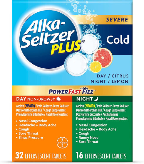 ALKA-SELTZER Plus Severe Cold & Flu Medicine - PowerFast Fizz Tablets for Adults and Children 12+ - 48ct...