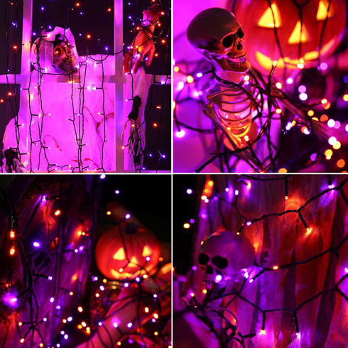 Orange and Purple Halloween Lights, 82ft 200 LED Halloween String Lights with 8 Modes, Waterproof Plug in Orange Purple String Lights for Hallowee...