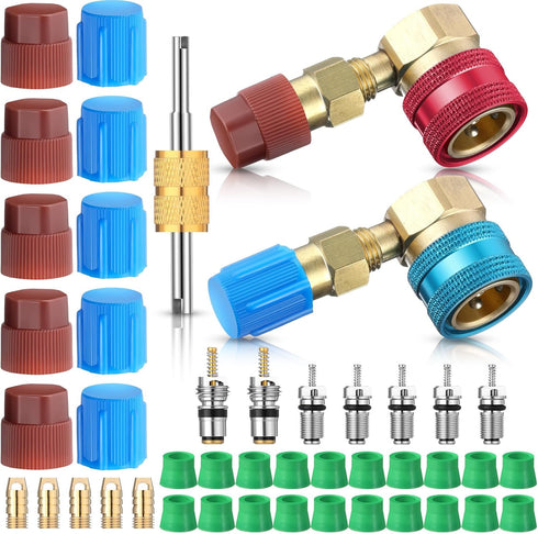R1234yf Adapter R1234yf to R134a Quick Coupler High Low Side Ac Fitting Adapter with Valve Core Hose Seal Thimble Valve Core Remover for Car AC Ai...