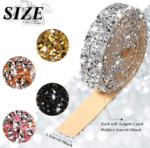 Xinnun 5 Rolls Crystal Shiny Rhinestone Ribbon Self-Adhesive Rhinestone Strips Ribbon Resin Diamond Bling for Art Craft DIY Party(Basic Style,Mixe...