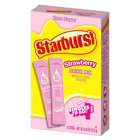 Starburst Singles To Go Powdered Drink Mix, All Pink Strawberry, 3 Boxes with 6 Packets Each - 18 Total Servings, Sugar-Free Drink Powder, Just Ad...