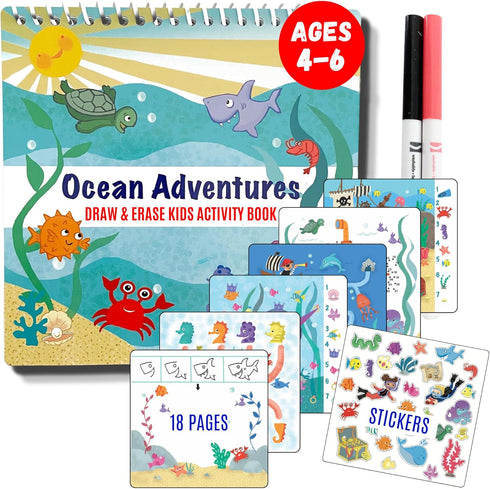 Kids Travel Educational Activity Book with Washable Markers - Car and Airplane Activities, Learning Toys for Toddlers- Search and Find, Reusable S...