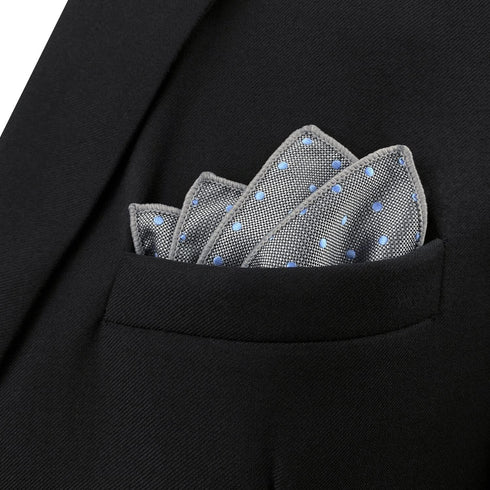 S&W SHLAX&WING Grey Blue Dots Silk Business Matching Pocket Square 12.6 inches Large...