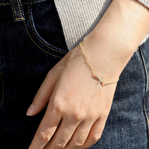 Moodear Dainty Cross Bracelet - 925 Sterling Silver/14k Gold Plated Diamond CZ Layered Snake Chain Knot Bracelets for Women Trendy Religious Chris...