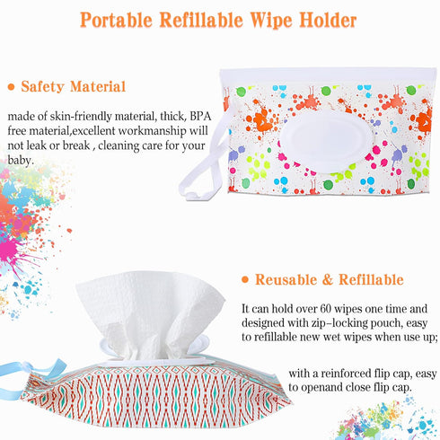 FEBSNOW 4 Pack Baby Refillable Baby Wet Wipe Dispenser, Reusable Wipes Pouch Container, Lightweight Portable Travel Wipes Holders...