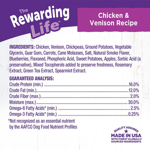 Wellness Rewarding Life Grain-Free Soft Dog Treats, Made in USA with Healthy Ingredients, Ideal for Training (Chicken & Venison Recipe, 6-Ounce Ba...