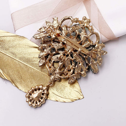 LAXPICOL Wedding Bridal Big Brown Crystal Rhinestone Bouquet Brooch Pin for Women Golden Tone...