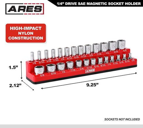 ARES 70232-26-Piece 1/4-Inch SAE Magnetic Socket Organizer - 13 Standard Size and 13 Deep Size Socket Holder - Keeps Your Tool Box Organized...