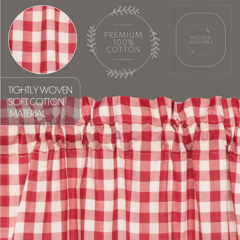Farmhouse Red Country Buffalo Check Cotton Annie Kitchen Curtains Rod Pocket Hanging Loops 16x72 Valance...