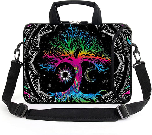 AMARY 13" 13.3" laptop sleeve chromebook case adjustable shoulder strap with handle accessory pocket (Colorful Tree)...