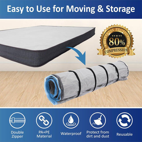 Queen/Full/Full-XL Foam Mattress Vacuum Bag with Blue Zipper, Mattress Storage Bag...