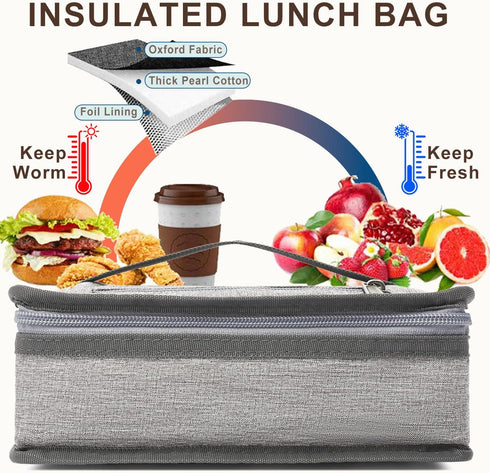 FlowFly Small Insulated Lunch box Portable Soft Bag Mini Cooler Thermal Meal Tote Kit with Handle for Work & School, Heather Grey...