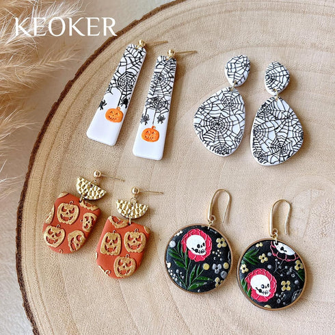 Keoker Polymer Clay Texture Sheets Halloween, Halloween Clay Texture Mat for Making Earrings Jewerly, Halloween Polymer Clay Earrings Tools (No. 1...