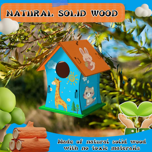JAS WENAS DIY Birdhouse Craft Kit for Kids - 4 Pack DIY Bird House Kit Painting Puzzle DIY Wooden Assembly, Build and Paint Birdhouse, Wooden Arts...