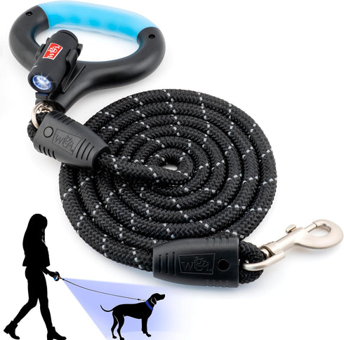 WIGZI Luna Dog Leash with Rechargeable LED Light No Batteries, Detachable Light, Liquid Filled Gel Comfort Handle, Reflective Heavy-Duty Rope, 6 F...
