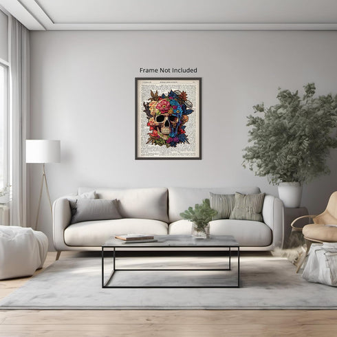 Posterizer 1 pcs-Flower Skull Gothic Anatomy Dictionary Print-Abstract & Modern Art-Fantasy & Fiction Art-Gift for Steampunk or Goth Fans-Living R...