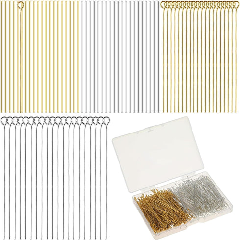 Eye Pins for Jewelry Making, 600 Pieces Jewelry Making Supplies for Adults Straight Pins Stainless Steel Eye Pins Flat Head Pins Kit Jewelry Findi...