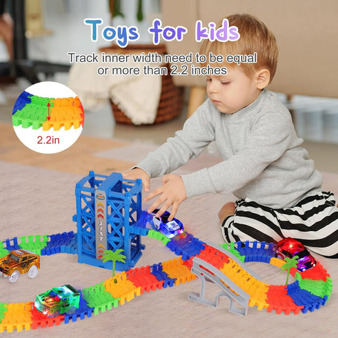 Tracks Cars Magic,Light Up Magic Toy Race Cars Glow in The Dark Toy Cars Gifts for 3 4 5 6 7 8 Kid,Boy&Girl with 5 LED Flashing Light Battery Oper...