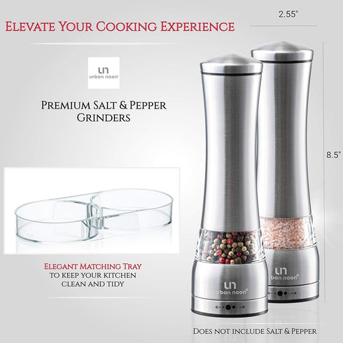 Salt and Pepper Grinder Set - Large Capacity Stainless Steel Pepper Grinder and Salt Grinder with Tray in Luxurious Gift-Box - Manual Mills with C...