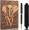 Vintage Elephant Embossed Leather Notebook with Ballpoint Pen/Pen Sleeve,A5 Hardcover Notebook,for Business Notepad/Travel Journal/Family Daily No...