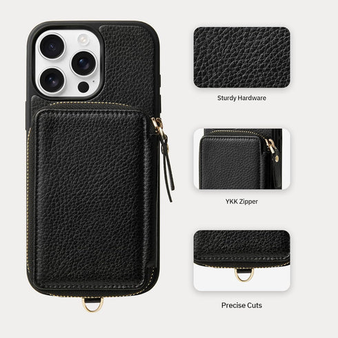 ZVE iPhone 13 ProMax Wallet Case - RFID Blocking, Leather Design with Wrist Strap, Black...