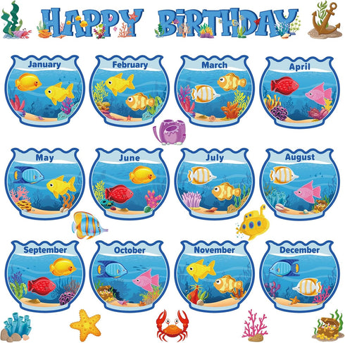 Birthday Bulletin Board Set for Classroom Under The Sea Spring Bug Bee Theme Happy Birthday Bulletin Board Decoration Months Ocean Honeycomb Cutou...