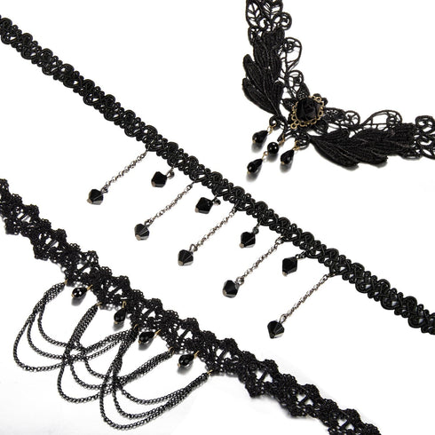 Black Elegant Fabric Handmade Lace Choker Necklaces Jewelry Set Neckband for Women, Womens Neck Chain Collar for Halloween-3Pack...