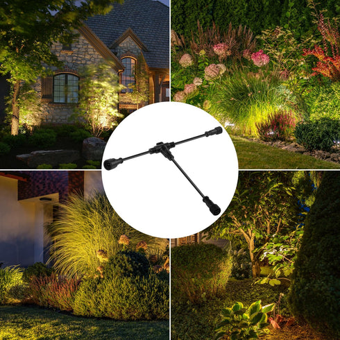 9.8FT Outdoor Extenstion Cord with 2 Core 2 pin Black Plastics IP65 T Shape Tee Connctor for Extend Outdoor Landscape Lights,UL...